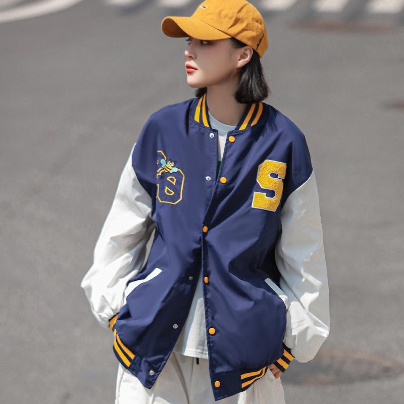 

Women's Jackets Plus Size Baseball Uniform Jacket Women 2022 Letter Stand Collar Varsity For Ladies Korean Style Casual StreetwearWomen's, Blue