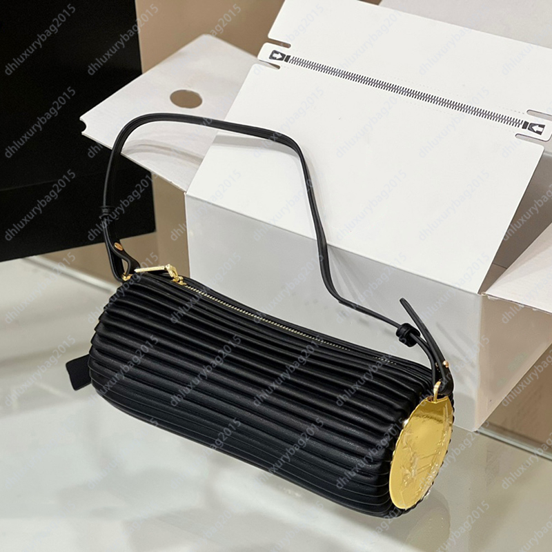 Black Leather Bags Fashion Baguette Luxury Shoulder Bag Original Pleated Crossbody Women Cosmetic Cases Mini Artistic Cross Body Designer Wallets
