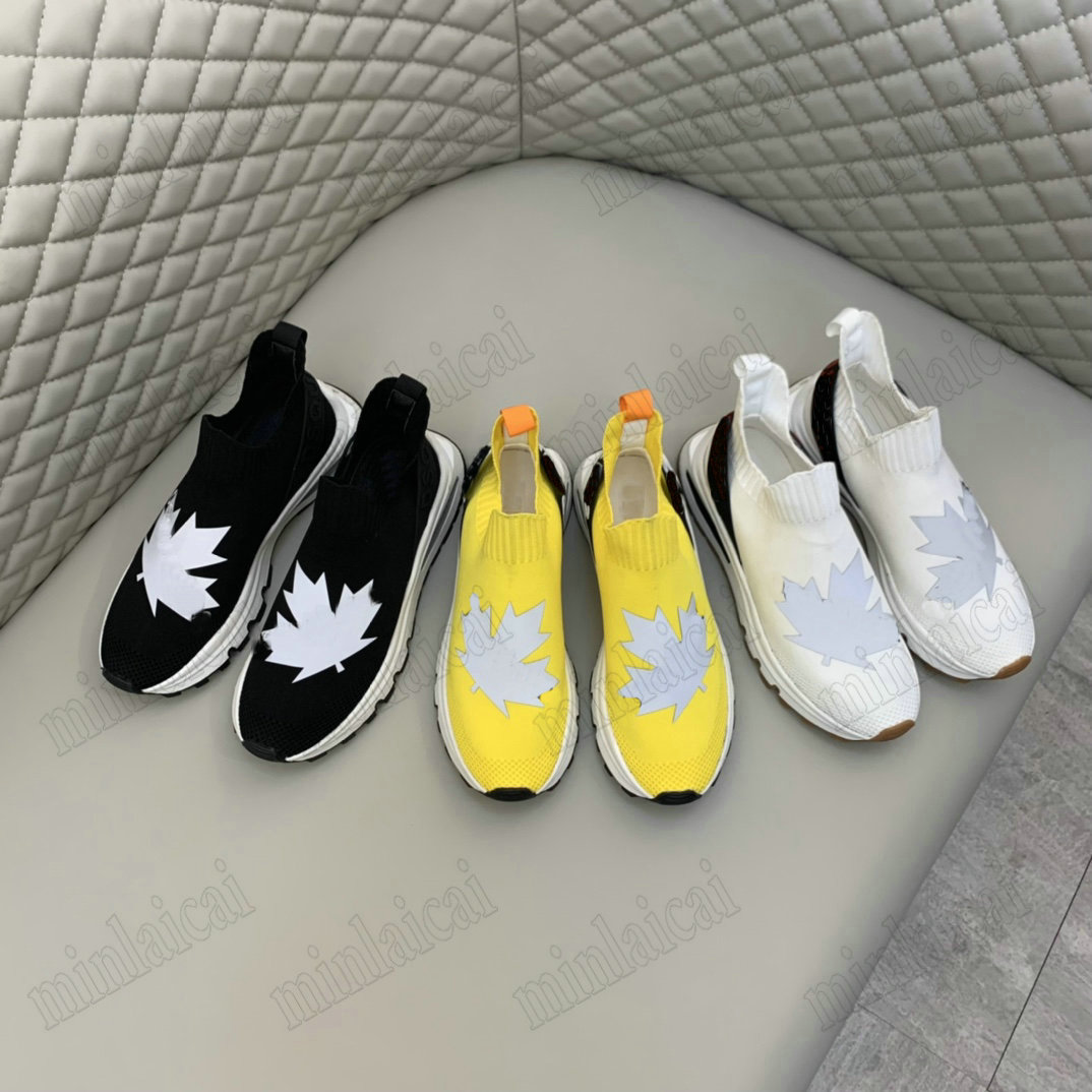 

Designer Men'S Sock Shoes Maple Leaf Printed Slip-on stretch Knit Sneakers Luxurys Knitted Sports Sneakers Rubber Sole Heel strap classic trainers
