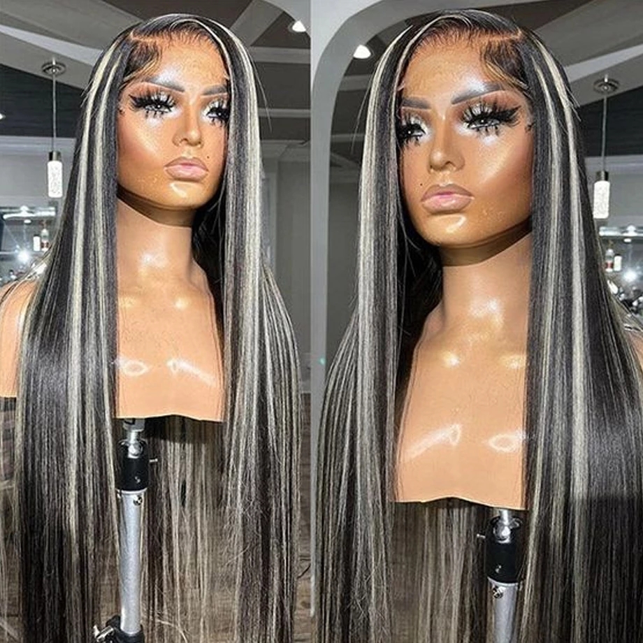 

Salt and pepper grey straight human hair wigs natural highlights gray non lace front wig 150%density, Gre like pic