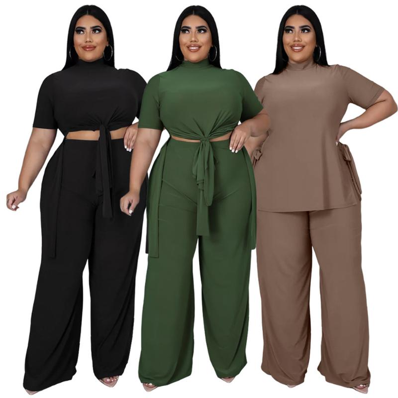 

Women's Two Piece Pants Outfits Women's Clothing Short Sleeve Round Neck Loose Matching Set Elastic Casual Drop, Green