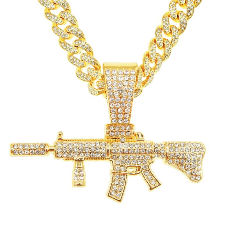 

Chokers Wholesale -selling Stereo Diamond Gun Pendant Cuba Necklace European American Men Cool Domineering Wearing Neck Chain