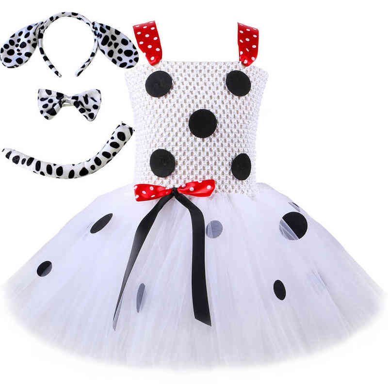

Girls White Black Spotted Animal Dalmatian Dog Tutu Dress For Baby Halloween Come For Kids Toddler Puppy Dressing Up Outfit L220715, Only dress