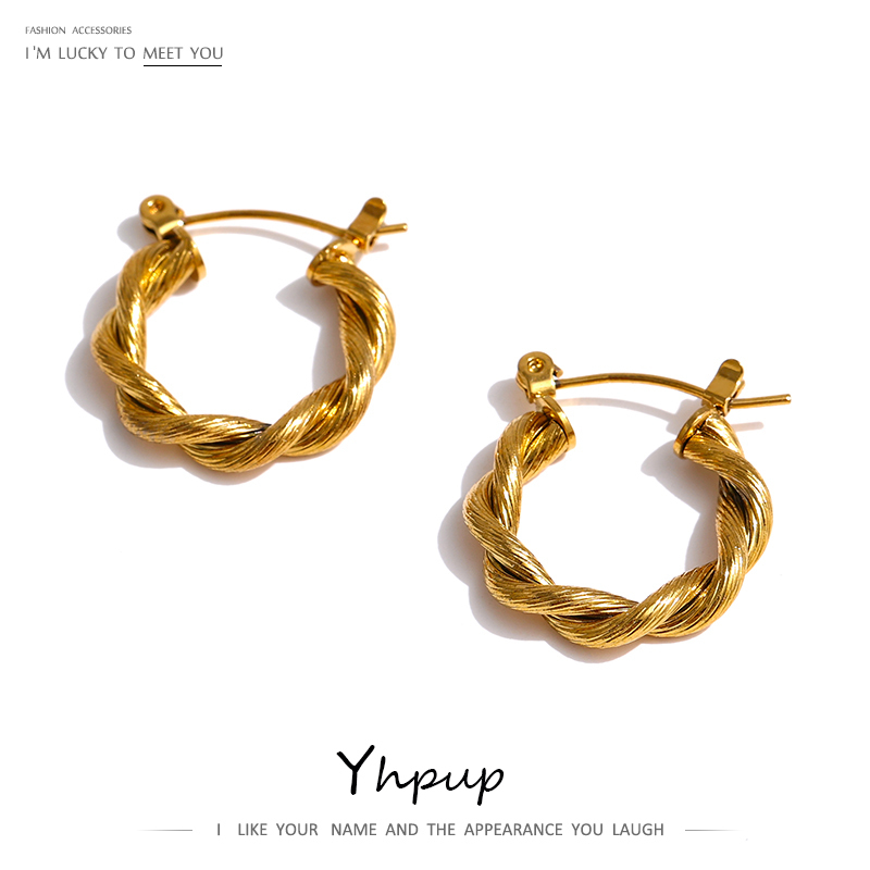 

Yhpup 20mm Metal Twist Small Gold Color Hoop Earrings Jewelry Stainless Steel Fashion Chic Trendy Daily Accessories Women 220716