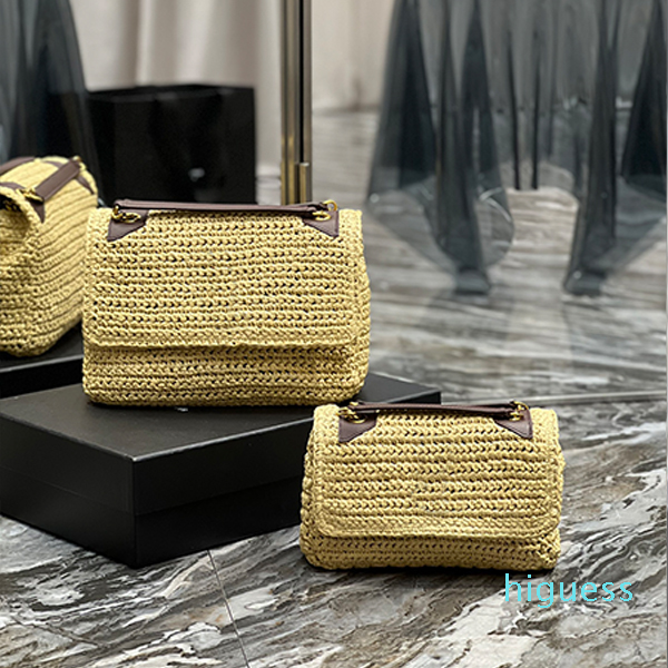

2022-Top quality Chains straw tote bags Hand-made handbag grass woven Crochet shoulder bag satchel large size envelope bags Designer women's handbags, Blue