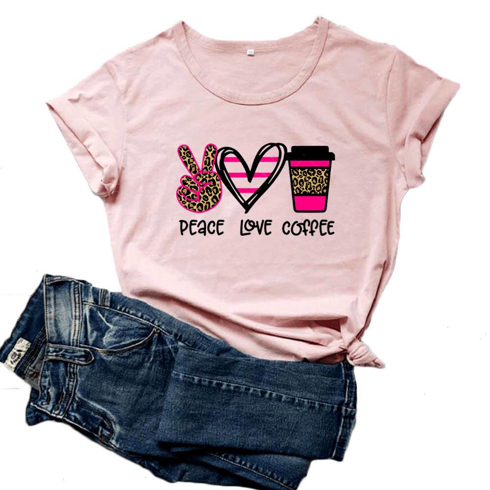 

Leopard Peace Love Coffee T Shirt Women Cotton Funny Woman O-neck Loose Tee Femme Black Camisetas Mujer, Yellow