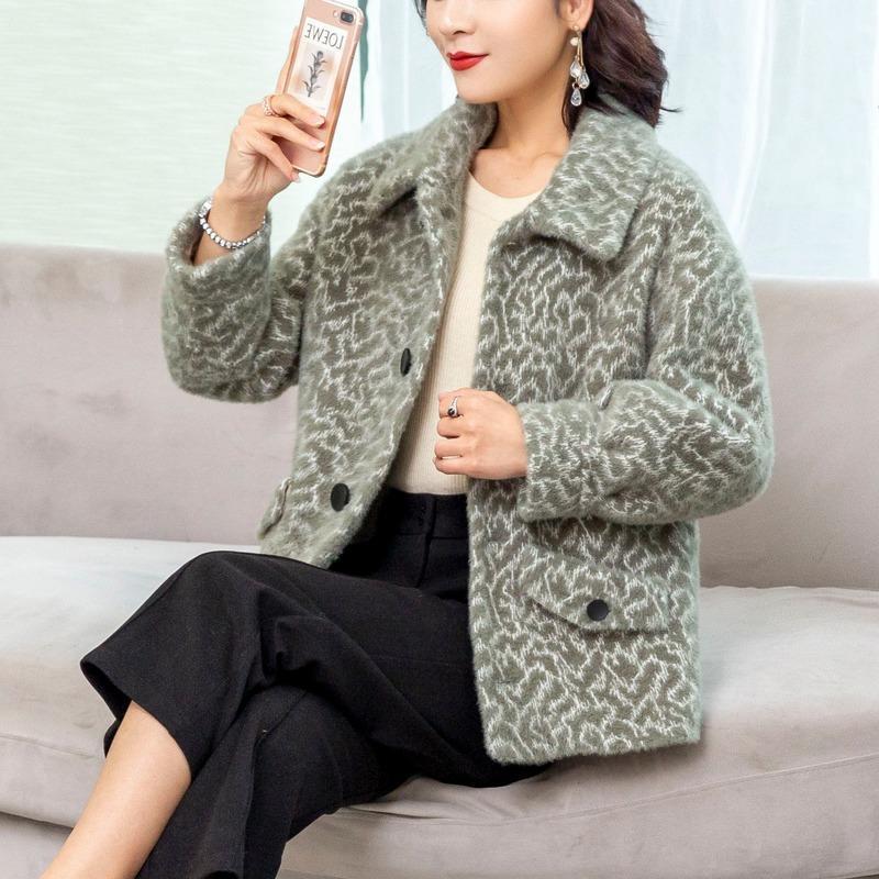 

Women's Wool & Blends Imitation Mink Velvet 2022 Early Spring Gold Cashmere Short-sleeved Jacket Slim Was Thin Temperament Woolen Women, Green