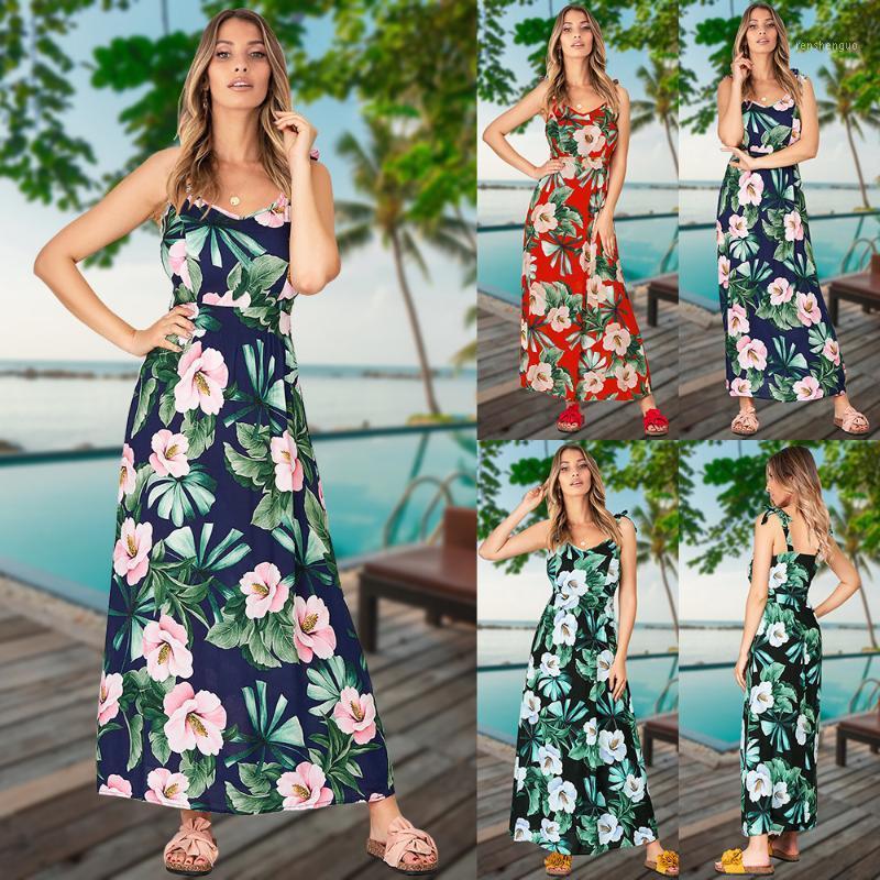 

Casual Dresses Bohemian Beach Dress Women' V-neck Sleeveless Maxi For Women Sling Sundress, Lq103-baolan