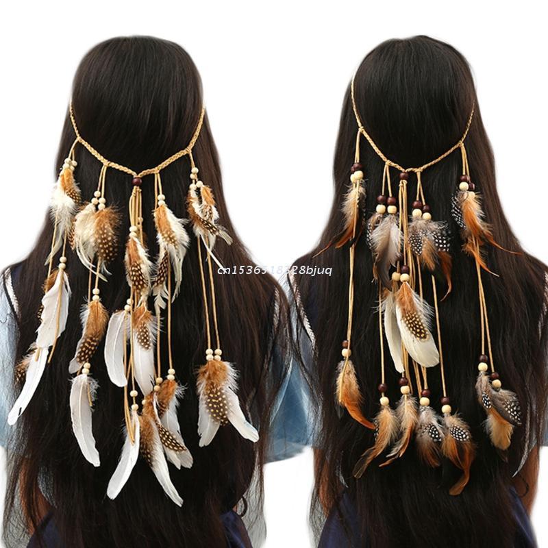 

Hair Clips & Barrettes Creative Ethnic Bohemian Hippie Headband Feather Tassel Beads Handmade Weave Hairband Vintage Gypsy Costume Bandana D