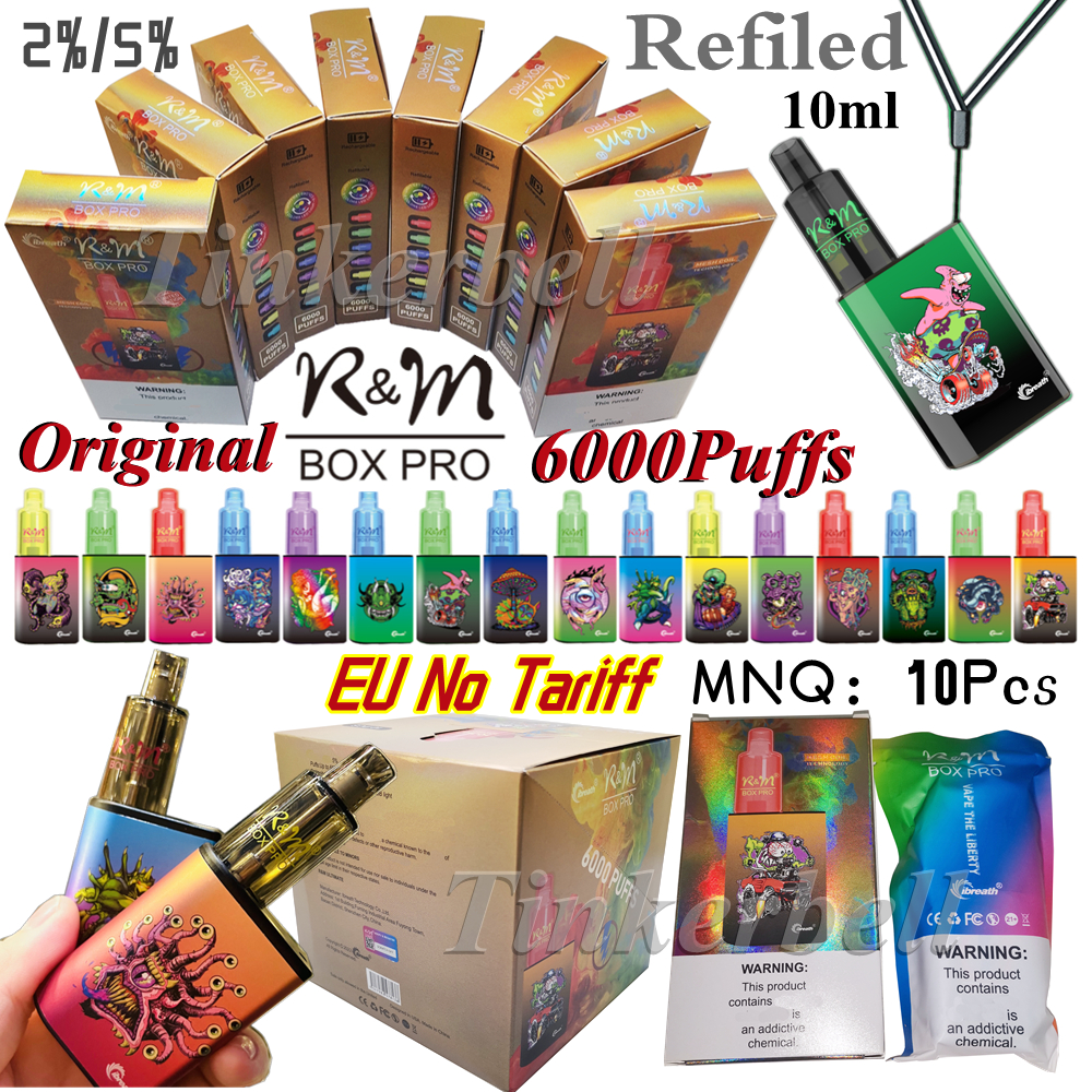 

Original R&M Box Pro 6K Puffs cigarettes RGB light Vapes Disposable Pen Refiled 10ml RM 6000 Vape Puff 2% 5% E cigs 16 Colors 850mAh vs RandM Elf Box MESH