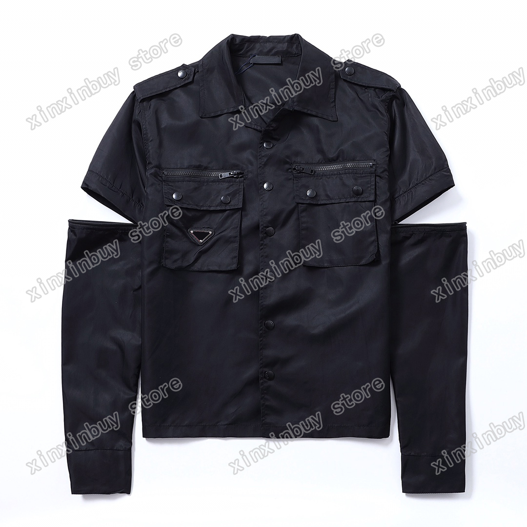 

22ss Men Women Designers Casual Shirts Nylon Metal triangle zipper Multi Pocket tooling zipper long sleeve Streetwear xinxinbuy black S-XL