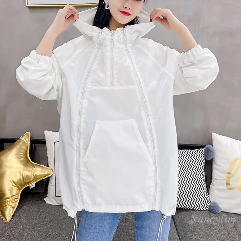 

Women's Jackets Spring Jacket For Women Loose All-Matching Hooded Outerwear Coat Zipper Pockets Female Students White Black 2022