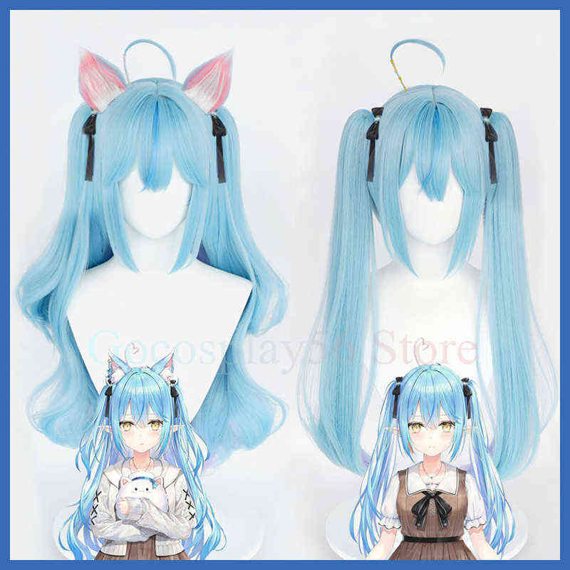 

VTuber Yukihana Lamy Wig Hololive Girls Cosplay Gradient Blue Long Curly Wavy Pigtails Synthetic Hair Role Play AA220317, Straight wig