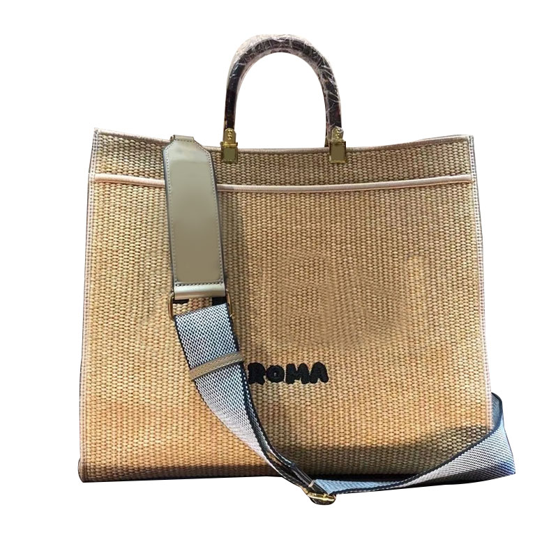 

Large Sunshine Tote Bags Handbags Shopping Bag Brown Woven Totes Stiff Handle Crossbody Bag Fashion Letter Removable Genuine Leather Strap High Quality, Light brown
