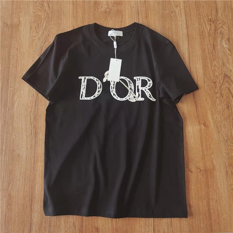 

Famous brand high-quality cotton round neck men's T-shirt European and American fashion couple embroidery logo summer casual couple short sleeves, Black