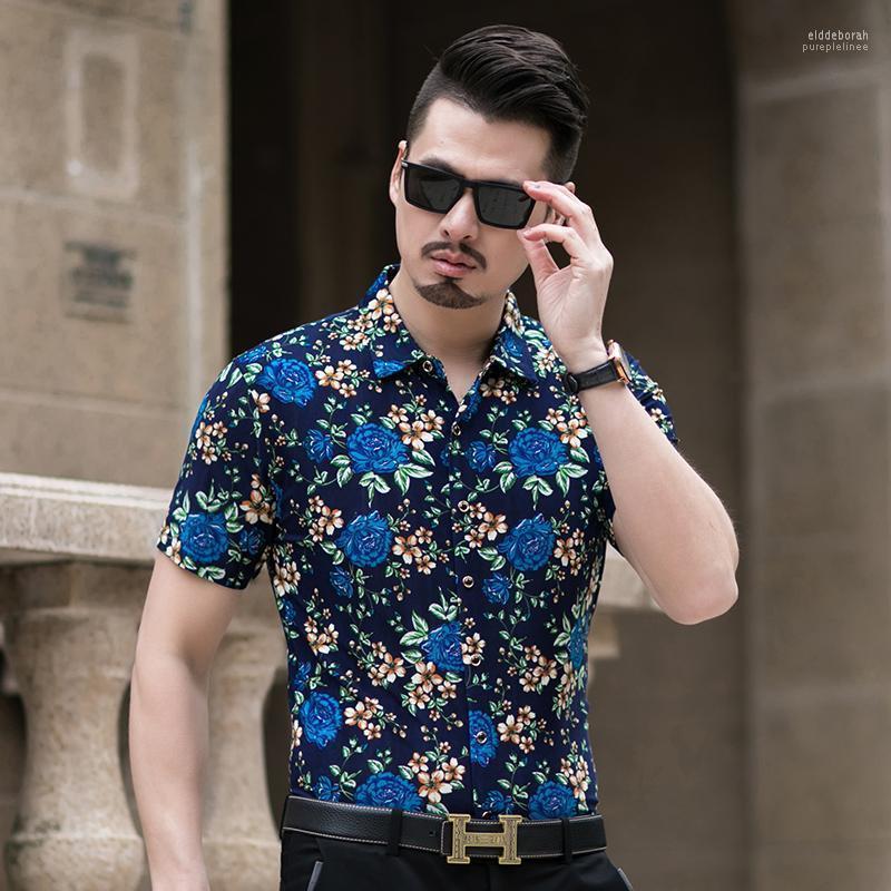 

Men' Casual Shirts Summer 2022 Mens Floral Clothes Male Short Sleeve Fashion Printing Shirt Dress Eldd22, Blue