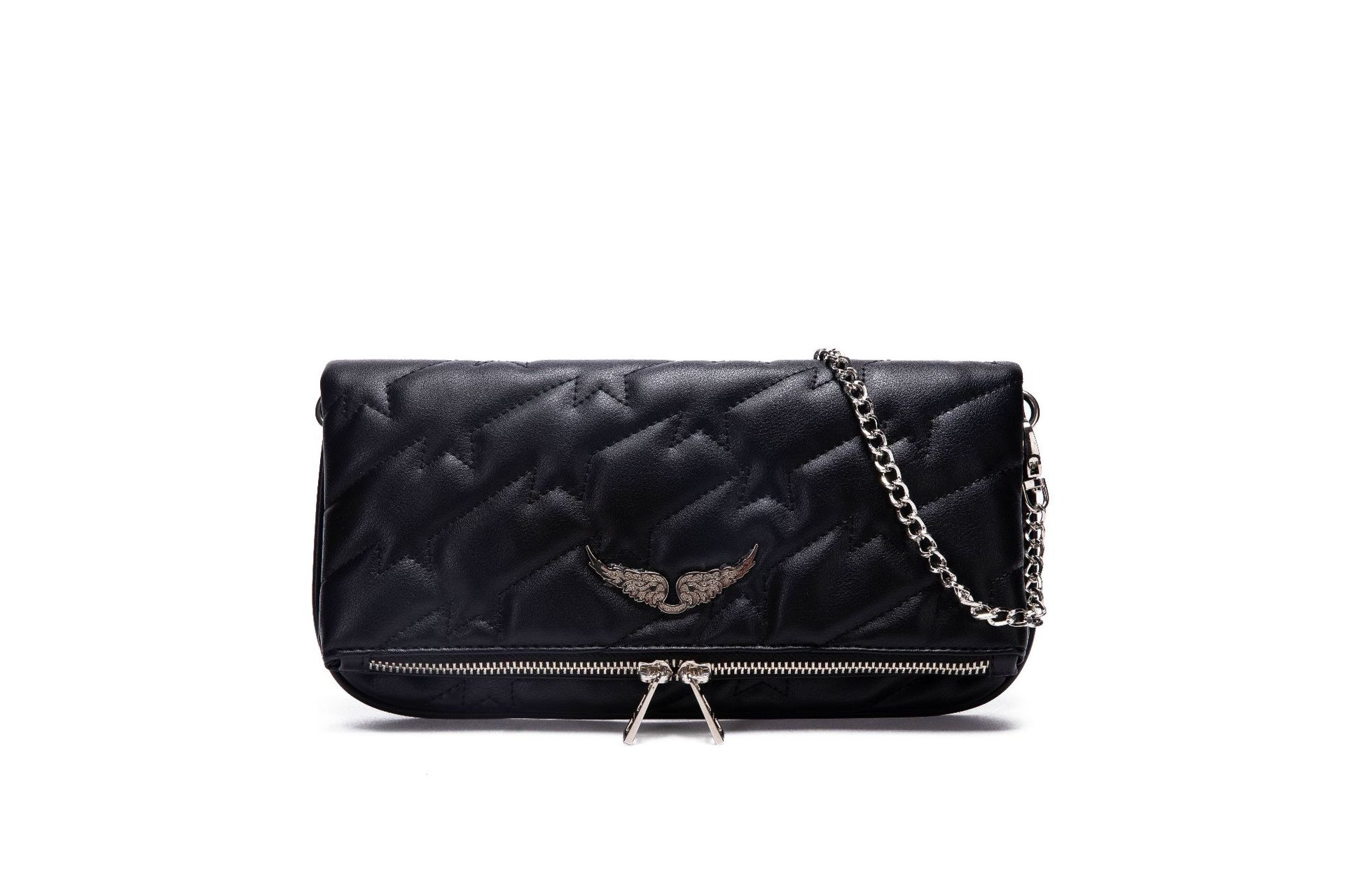 

Brand Design Womens Bag Leather Fashion Wings Decorated Chain Messenger Pochette Femme Sac a Main Matelasses Pour Dames, Black