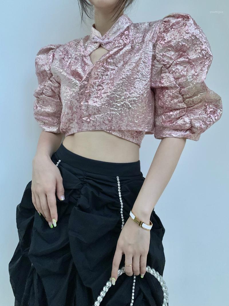 

Women' Blouses & Shirts Women Shirt 2022 Spring And Summer Style Ladies Splicing Solid Color V-neck Top, Pink