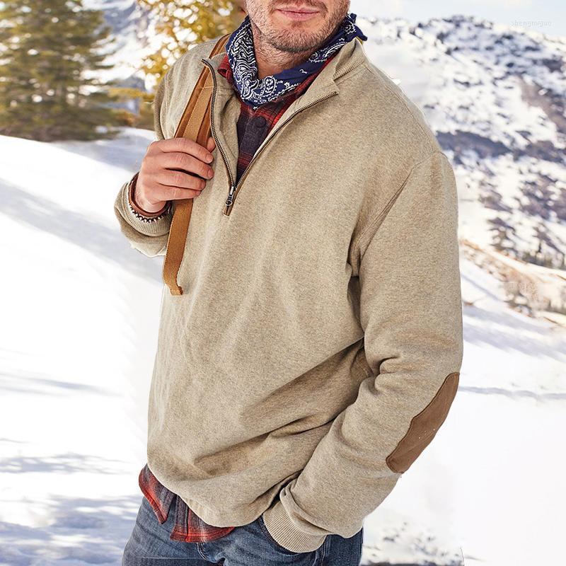 

Men's Hoodies & Sweatshirts 2022 Casual Turn-down Collar Zipper Men Vintage Patchwork Long Sleeve Tops Solid Winter Autumn Fashion Mens Pull, 01 khaki