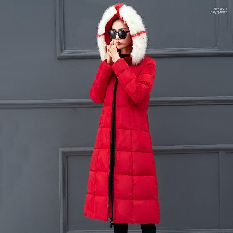 

Winter Coat Women Long Plus Size 3XL Thick Fur Collar Down Cotton Jacket Parkas Hooded Outerwear PP210 Luci22, Gray and white fur