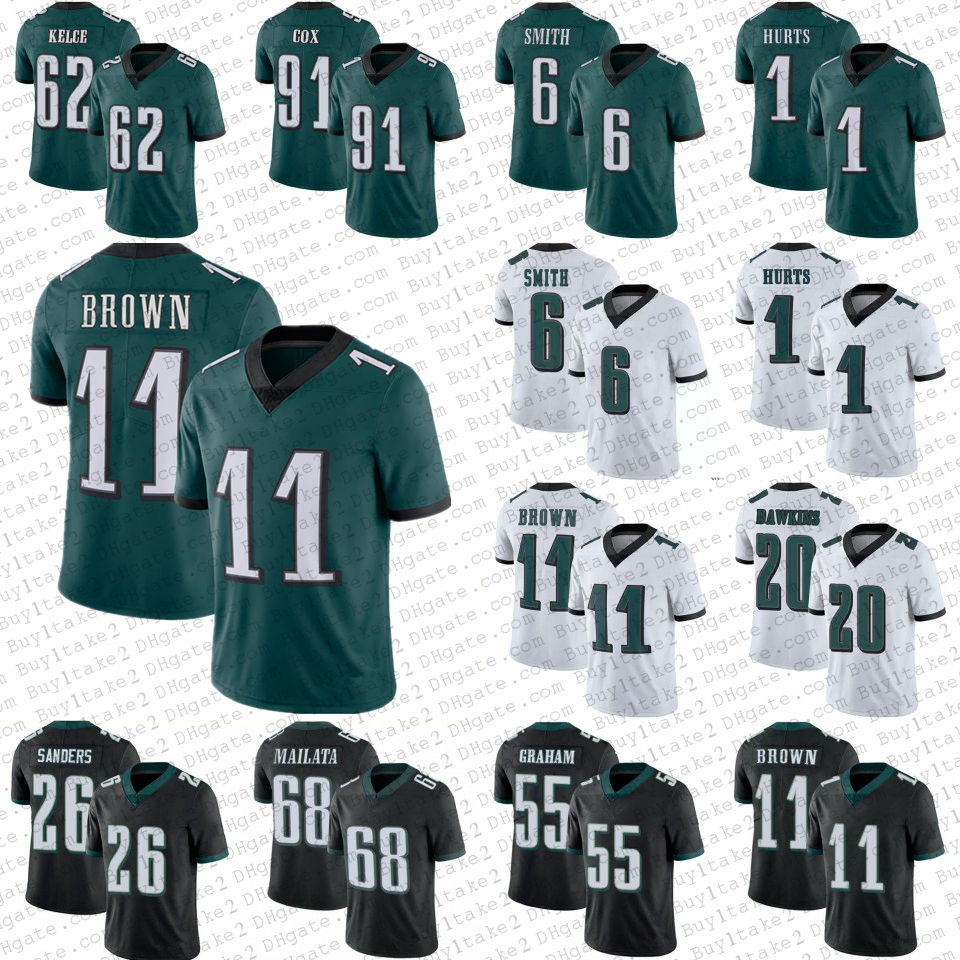 

6 DeVonta Smith 11 AJ Brown 1 Jalen Hurts 62 Jason Kelce Football Jerseys 20 Brian Dawkins 68 Mailata 26 Miles Sanders 2 Darius Slay JR Fletcher Cox Brandon Graham Reagor, Mens