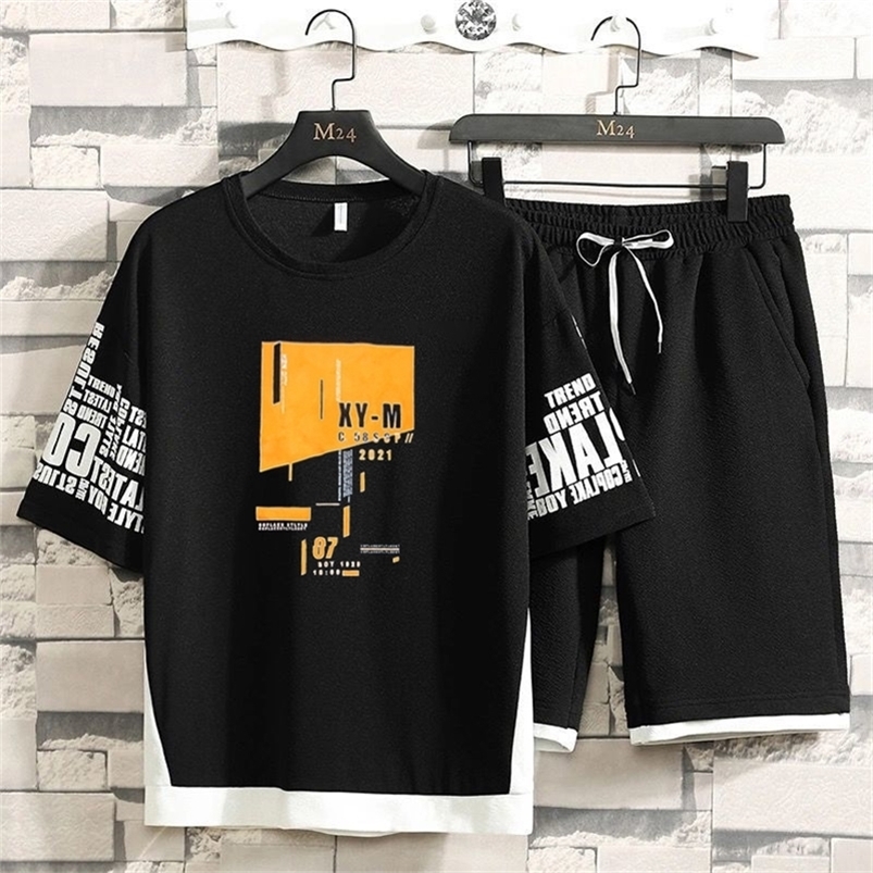 

Men' Tracksuits Summer Men Casual Sets Harajuku Shorts Tracksuit T-shirtShorts Men' Hip Hop Streetwear Sweat Suits Fashion Printing 220826, Mf7808yellow