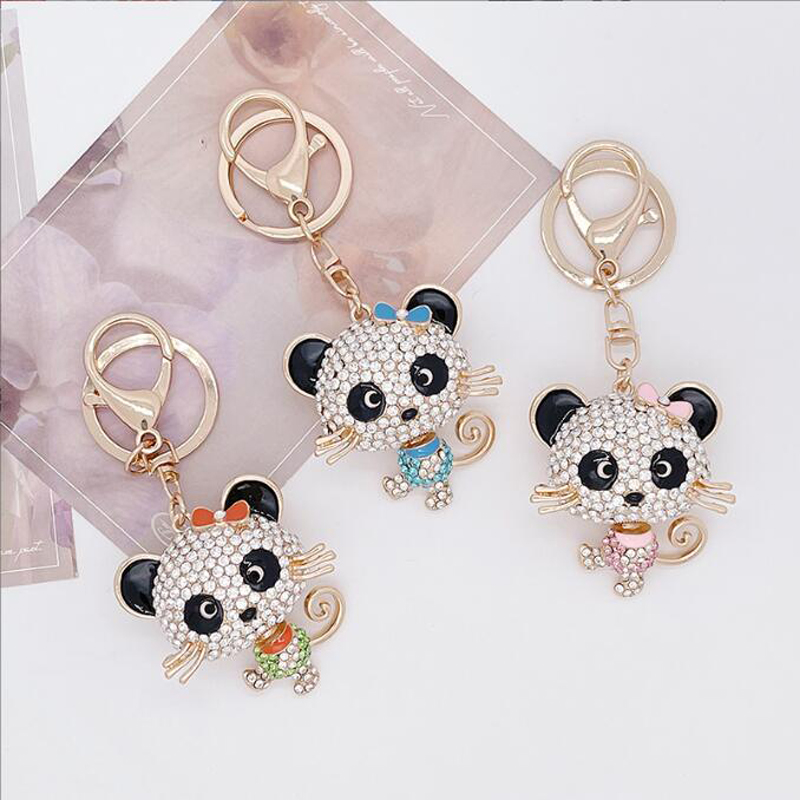 

JINGLANG Fashion Keychain Rhinestone Bow Cat Key Chain Ring Design Car Crystal Animal Accessories Jewelry Gift