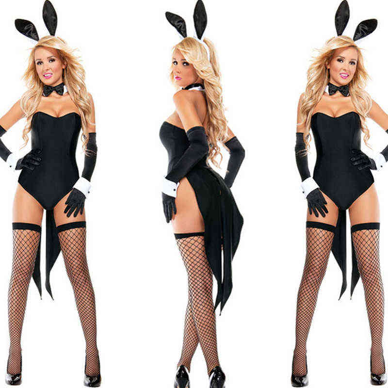 

Sexy Cute Bunny Girl Rabbit ear Woman Set Good Quality Can Wear Out To Comic Show Kawaii Cosplay Bunny Costume plus size lingere H220425, Black