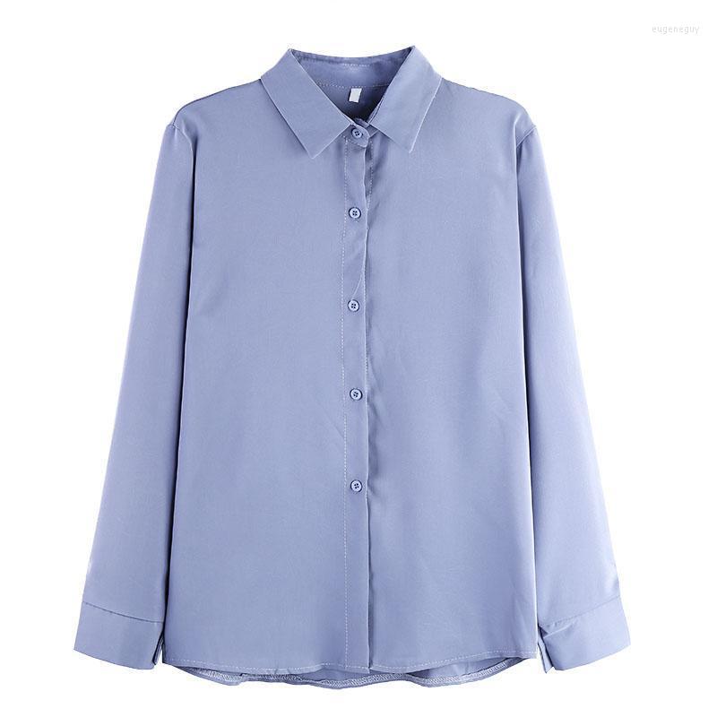 

Women's Blouses & Shirts Vintage Blue Long Sleeve Chiffon Tops Ladies Elegant Korean Office Shirt Fashion Button Blouse Women Euge22