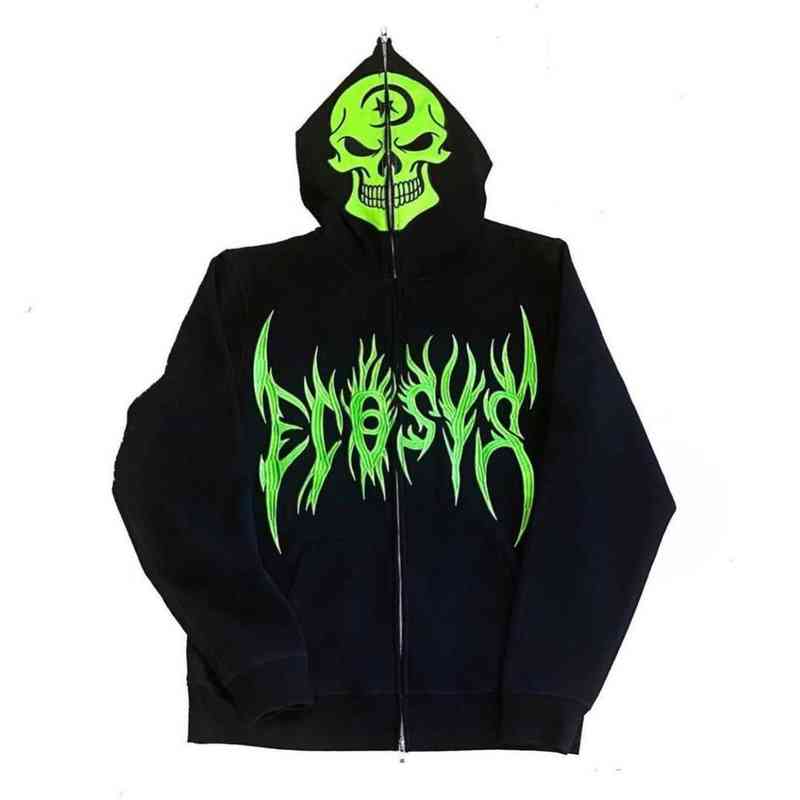 

New Skull Embroidered Oversized Hoodie Women Y2K Gothic Punk Jacket Harajuku Zip Sweatshirt Women Street Trend Fashion Clothing, 11