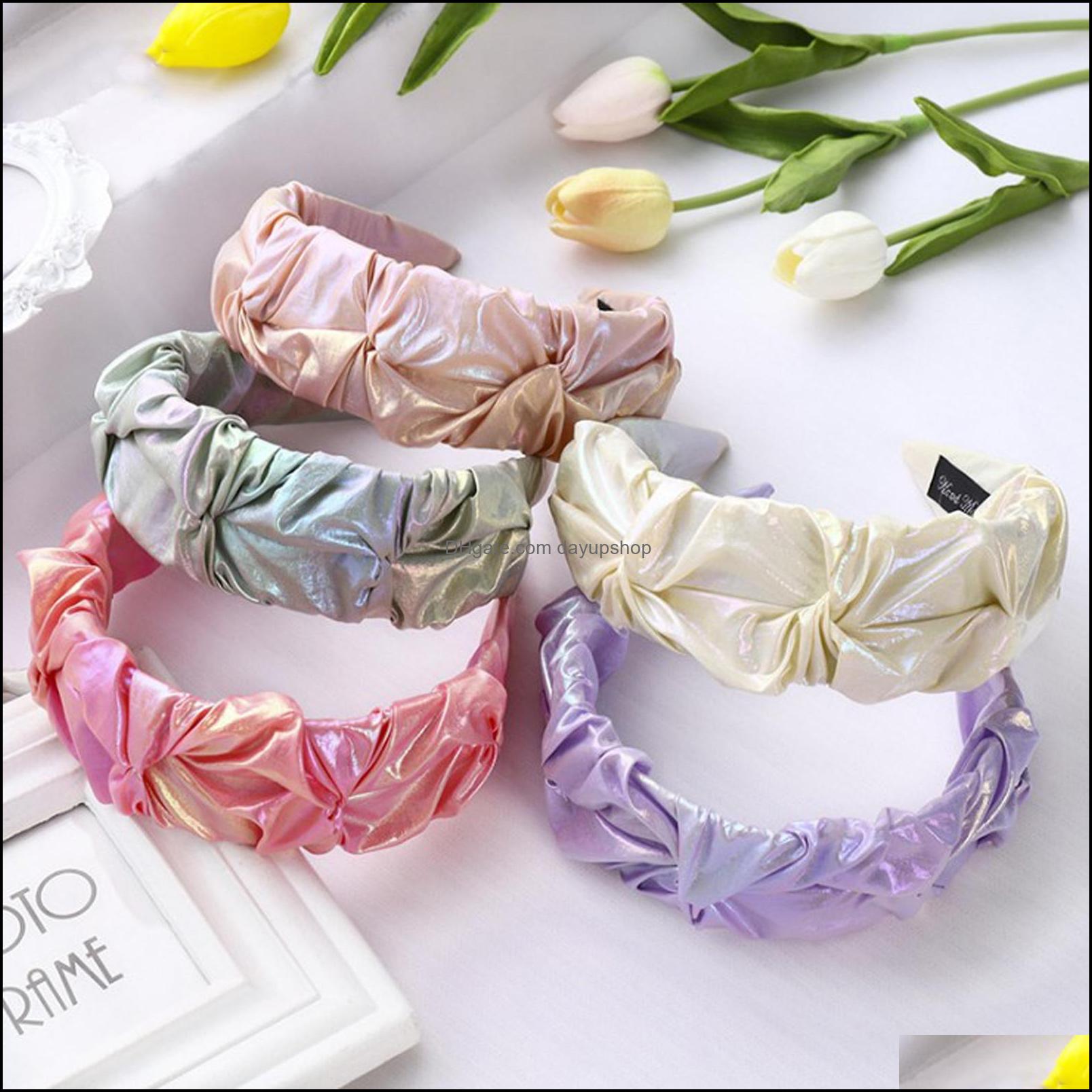 

Headbands Hair Jewelry New Fashion Accessories For Women Wide Side Shining Satin Headband Classic Flower Soft Hairband Tu Dhmr5
