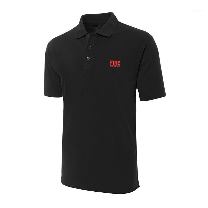 

Fire Fighter Rescue Embroidery Shrot Sleeve Shirts Embroidered Men' Polos, Black