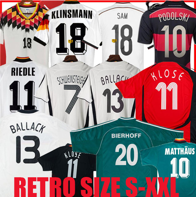 

1990 1992 Germanys Soccer Jersey 1994 1998 1988 Retro Littbarski BALLACK KLINSMANN Matthias home away shirt KALKBRENNER 1996 2004 MatthAus HAssler Bierhoff KLOSE, 1996 away