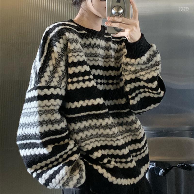 

Women's Sweaters Alien Kitty Autumn Winter Thick Warm Women Knitted Pullover Long Sleeve Soft Jacquard Striped Jumper Knitwear Jemi22, Black