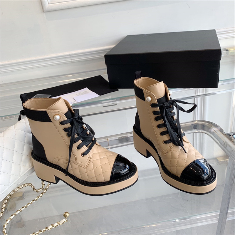 

Casual Fashion Womens Ankle Boots Lace Up Round Toe Low Heel Colorblock Pearl Booties, White