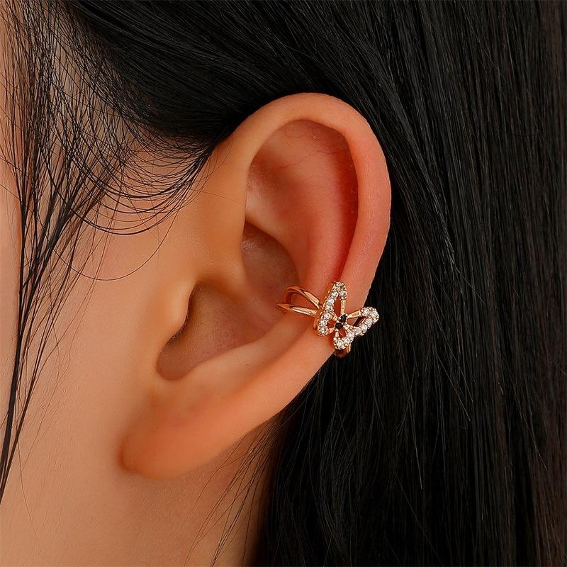 

Clip-on & Screw Back 1Pcs Gold Metal Ear Clip Earrings No Pierced Geometric Hollow Butterfly Cuff For Women Bone JewelryClip-on