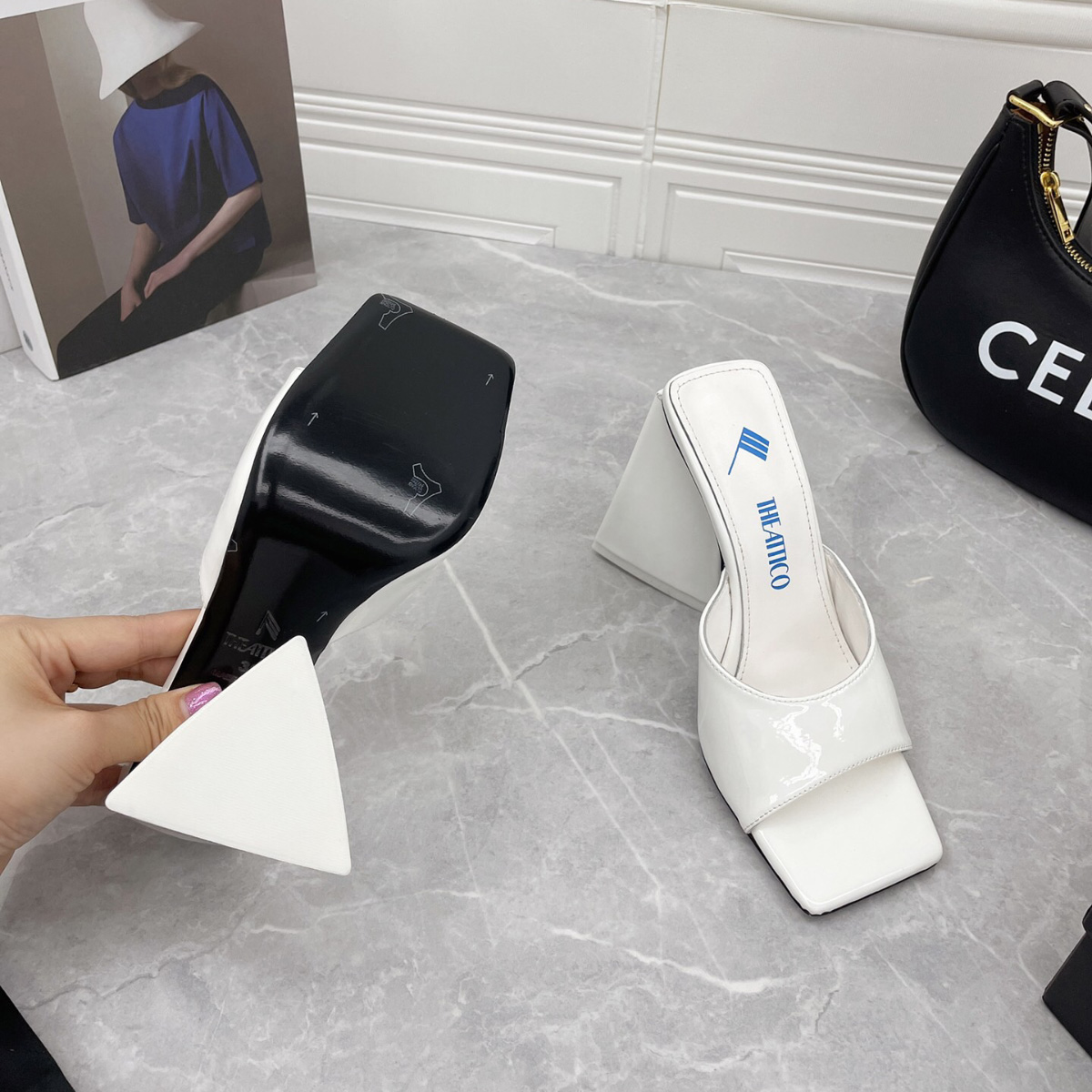 

The Attico white Devon Heeled Sandals slippers patent leather chunky mules high heels shoes slip on slides open toes shoe women luxury, Fuchsia