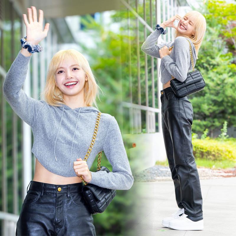 

Women' Two Piece Pants Lisa Kpop Women Gray Crop Top High Waist Pu Leather Streetwear Fashion Drawstring Hoodies Hip Hop Lady OutfitsWomen