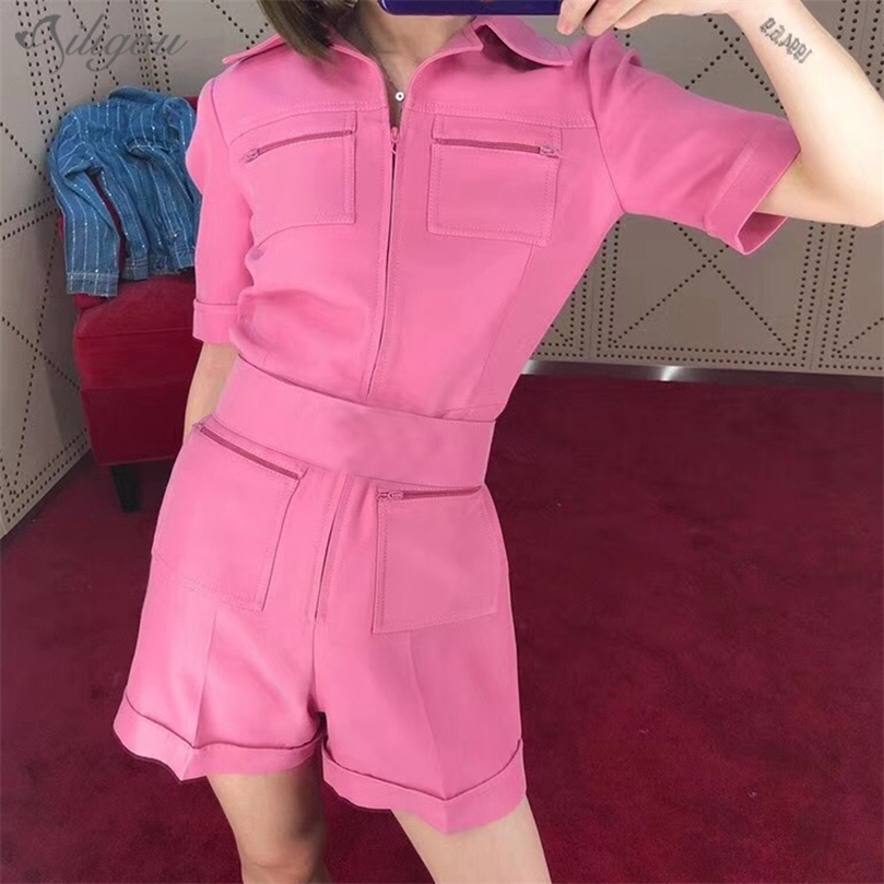 

Ailigou 2020 Autumn New Ladies Jumpsuit Shorts Star Party Sexy Bodycon Lapel Short Sleeve Belt Short Jumpsuit T200704, Green