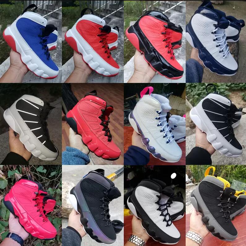

mens basketball shoes 9s Particle Grey Bred Patent Chile Red 9 gym Racer University Blue gold countdown pack sport sneakers trainers Size 40-47, University unc