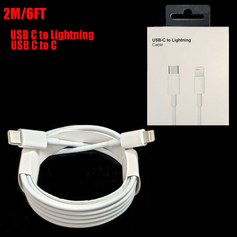 

Top OEM Quality 2m 6FT PD 20W 18W 12W USB Type C to C Lightning Cables Super Fast Charging Quick iPhone Charger Cords iPhone Cable Cord for iPhone X Plus 11 12 13 14 Pro Max, Without retail box