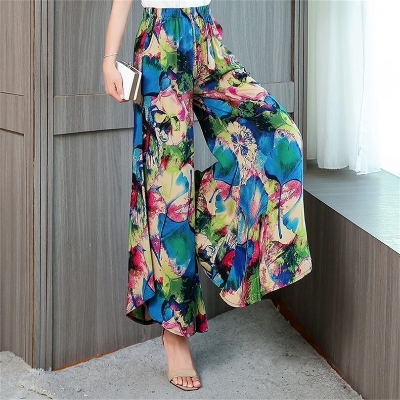 

Women's Summer Wide Leg Pants Bohemian High Waist Legs Trousers Beach Holiday Ankle-length Pants Print Retro Casual Loose 201228, Color 14