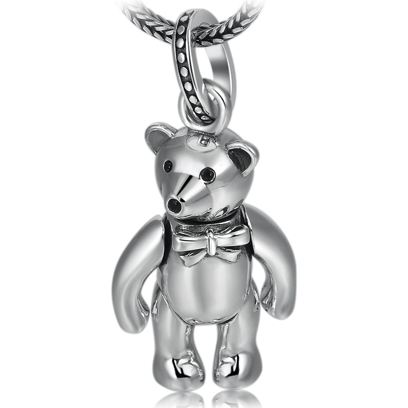 925 sterling silver bear pendant necklaces large and small American European vintage handmade antique punk gothic hip-hop luxury jewelry accessor-image-759274100