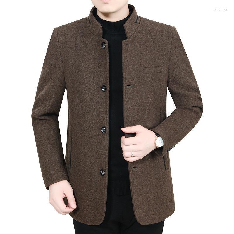 

Men's Wool & Blends Autumn Winter Brown Woolen Coat Men Long Sleeve Thick Warm Button Up Overcoat Male Windbreaker Blend Oversize Jacket Ken, Gray