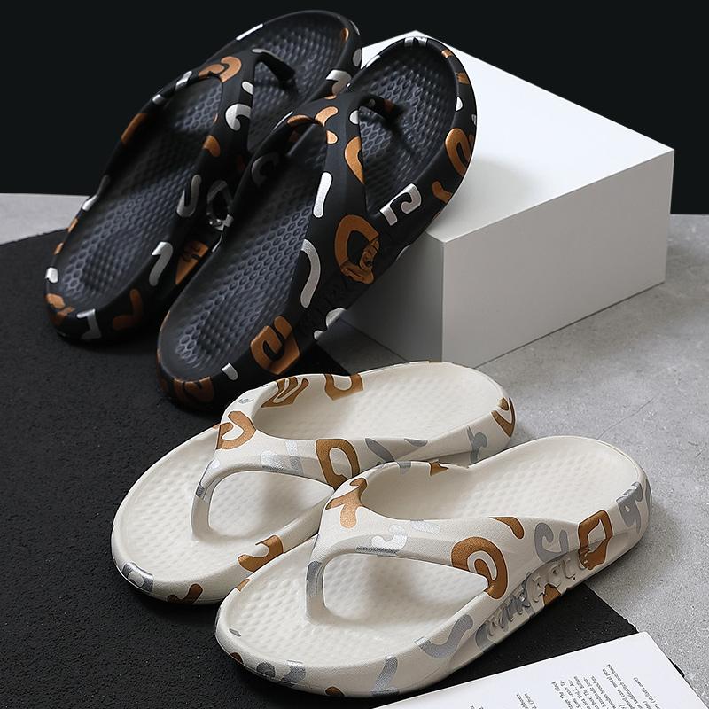 

Slippers Trend Mens Flip Flops Summer Printing Alphabet Couple Sandals Shoes Male Open Toe Print Outdoor Thick Beach Slides casual shoe, White