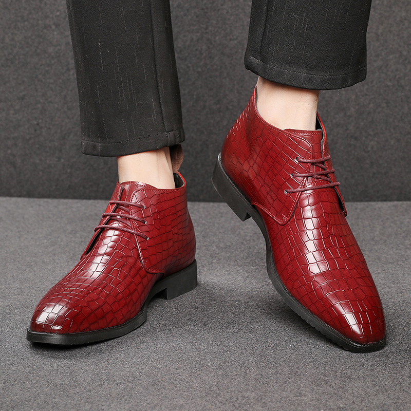 Martin Boots Men Shoes Pu Leather Ankle Solid Color Retro Classic Plaid Texture Lace Up Fashion Simple Casual Dress Gentleman Low Boots DP376