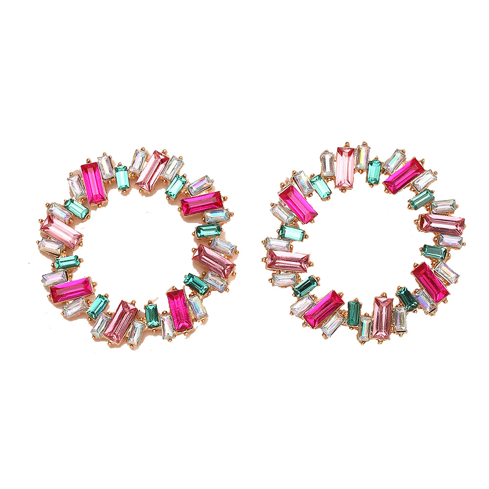 

Charm European and American geometric circle diamond temperament hipster ear pin super fairy transparent crystal earrings female