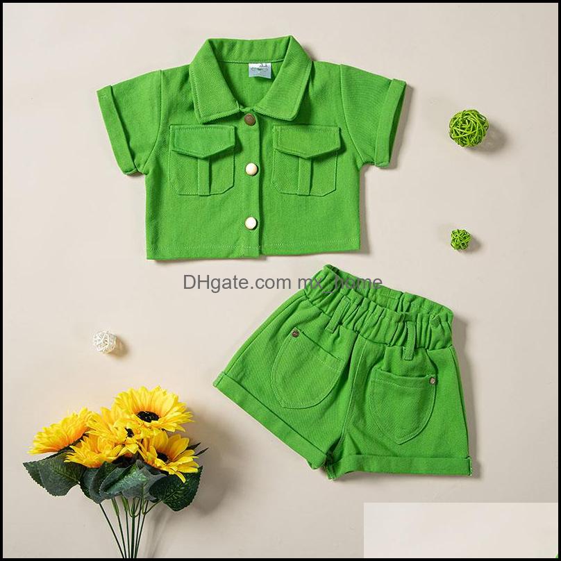 

Clothing Sets Baby Kids Baby Maternity Girls Denim Outfits Children Solid Color Topsandshorts 2P Dhwbz, Green