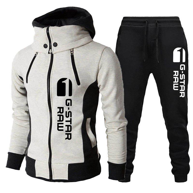 

Men's Tracksuits Gstar Printed Long Sleeve Zipper Hoodie And Trousers Windproof Motorcycle Suits Outdoor Athletic Sets, Gray