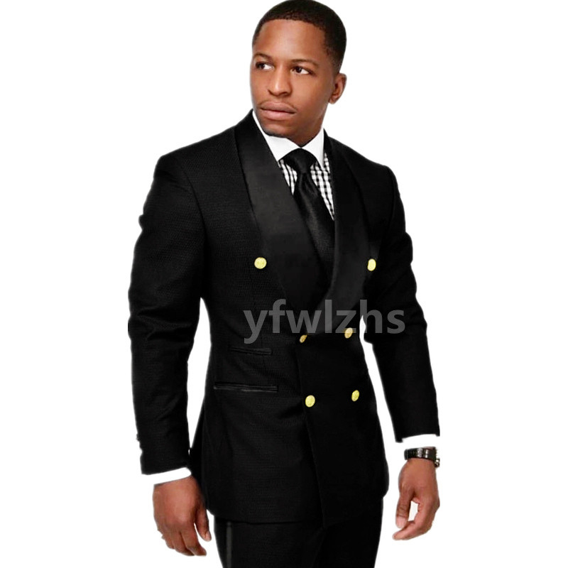 

Handsome Double-Breasted Groom Tuxedos Shawl Lapel Groomsmen Man Suit Mens Wedding/Prom/Dinner Suits Bridegroom Jacket Pants Tie B199, Same as image